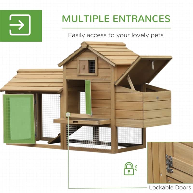Compact Fir Wood Chicken Coop with Elevated House, Nesting Box, and Ramp