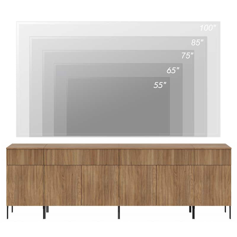 94.5" Modern Reeded Dresser TV Stand For Tvs Up To 100 Inch, Entertainment Center With Charging Station