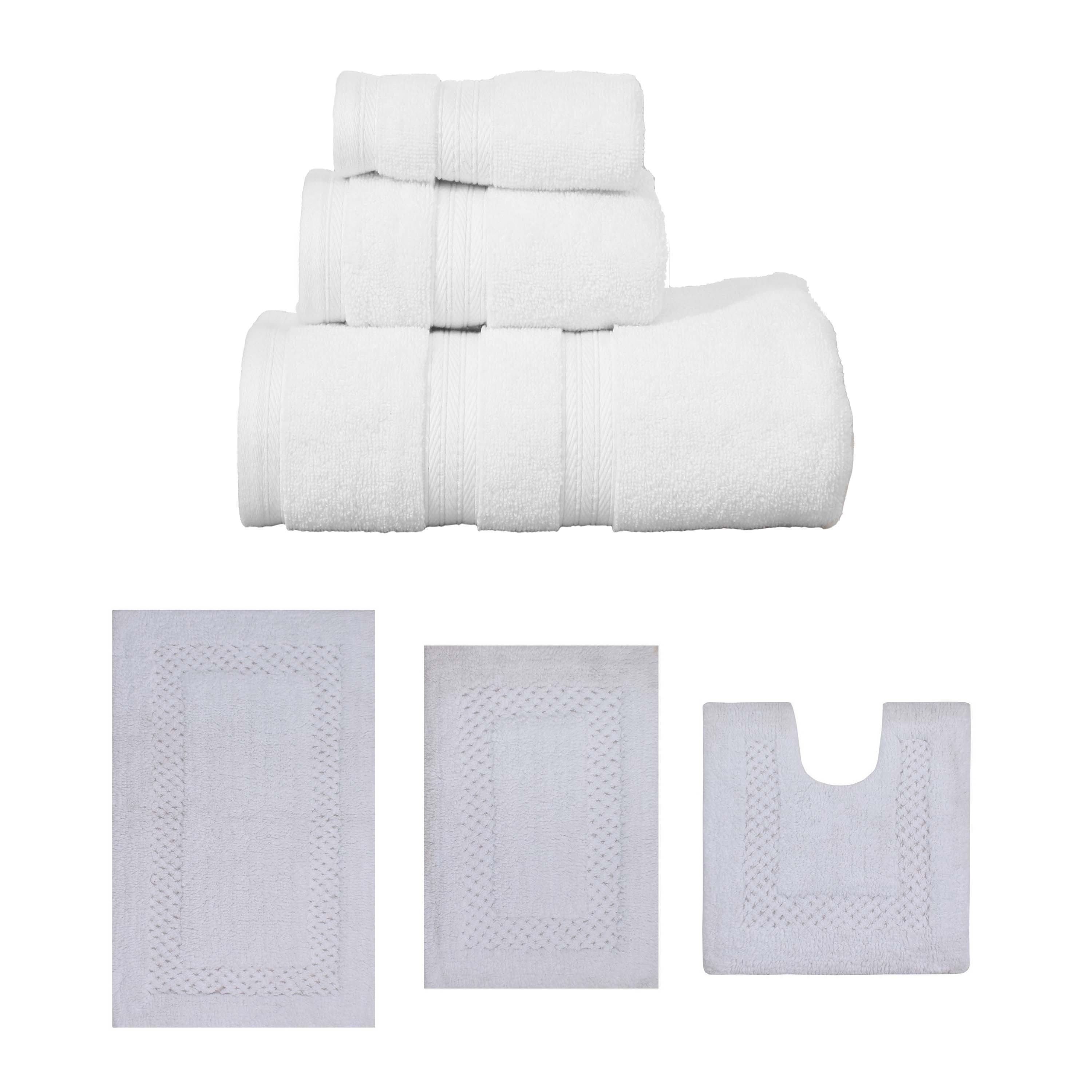 Home Weavers Classy Bath Mat 100% Soft Cotton Super Absorbent 3 Pcs Towel Set & 3 Pc Bath Rug Set, Machine Wash (Set of 6)