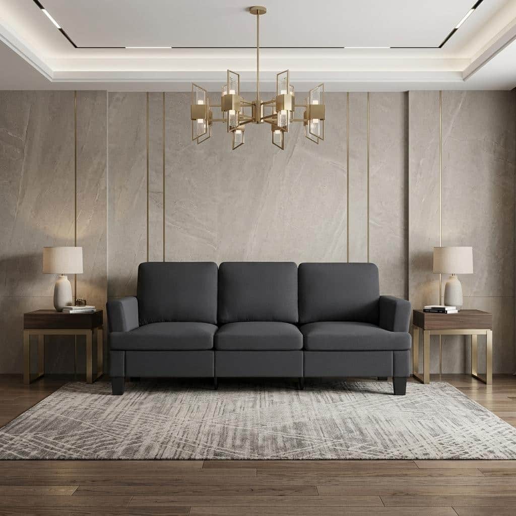 HomeRoots 84" Dark Gray Linen Sofa