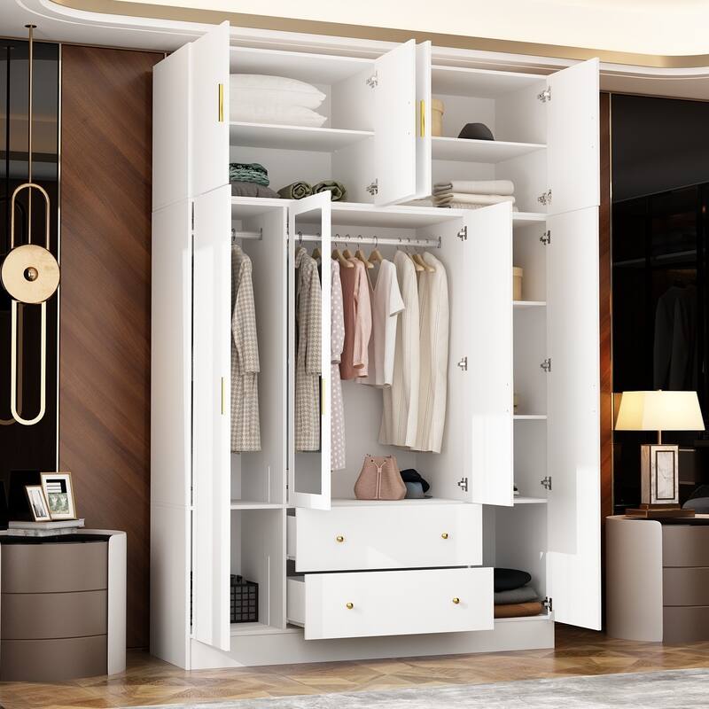 63"W Family Wardrobe/Armoire/Closet by Timechee with Mirror Doors