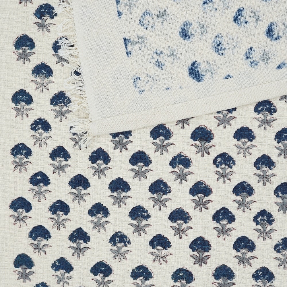 Fabdivine Honeycomb or Waffle Weave Hand Block Floral Print Hand Towel, Kitchen Gift Use