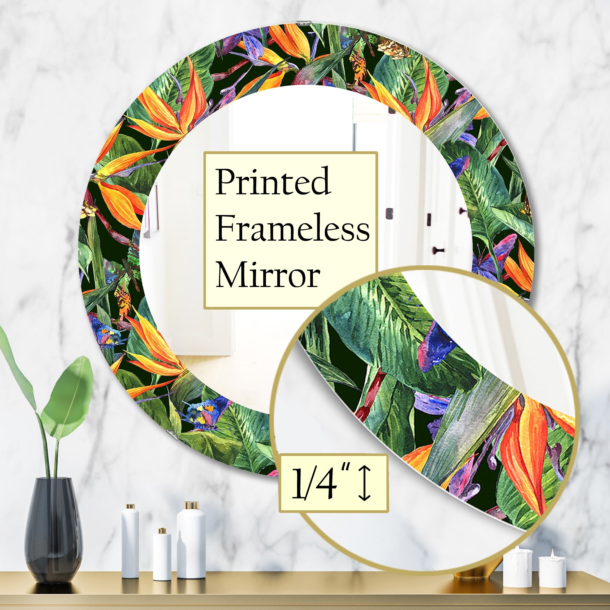 Designart 'Tropical Mood Gloomy 1' Printed Bohemian and Eclectic Oval or  Round Wall Mirror Green Bed Bath  Beyond 28558404