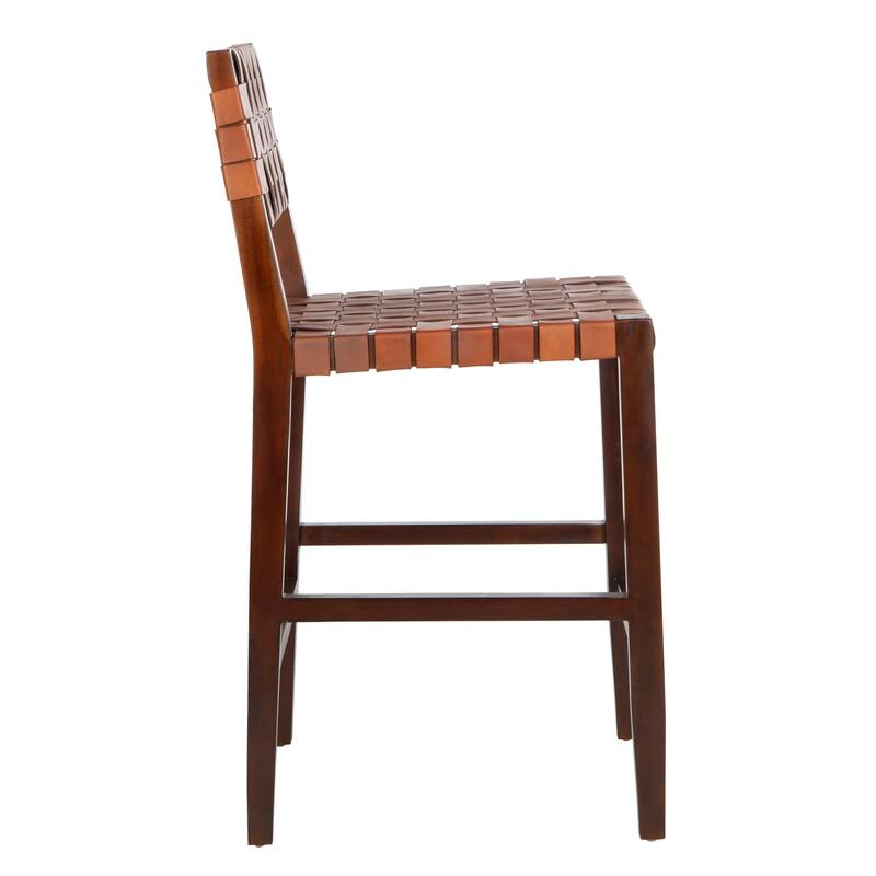SAFAVIEH Zadie -24 Inch Woven Leather Counter Stool / Walnut - 18"W x 20"D x 36" H - 18Wx20Dx36H