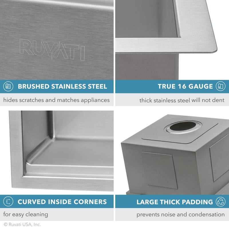 Ruvati 33-inch Workstation Ledge 50/50 Double Bowl Undermount 16 Gauge Stainless Steel Kitchen Sink - RVH8351 - 33" x 19"