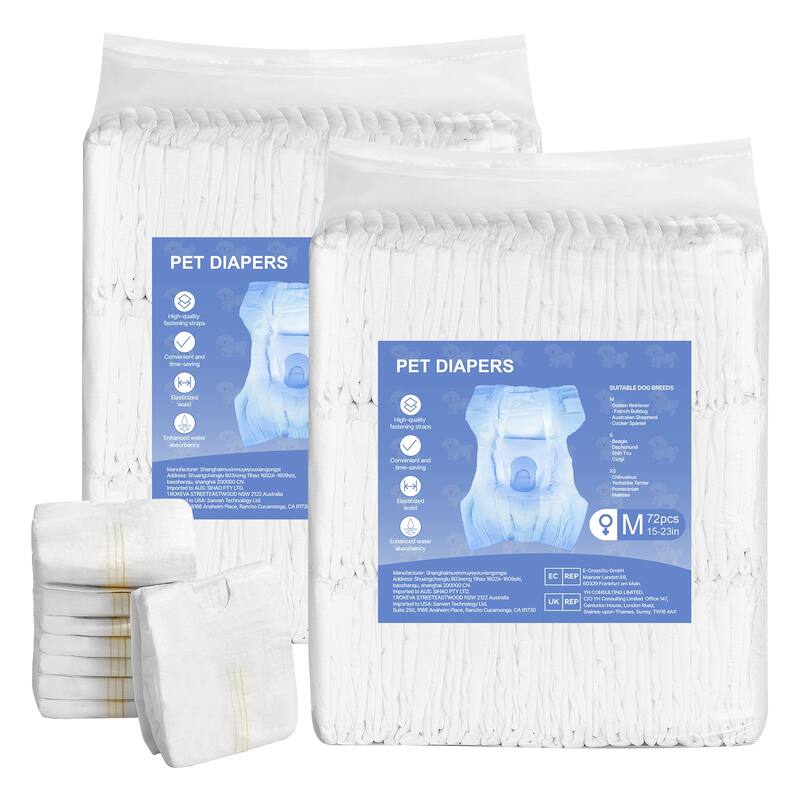 UIMOSO Disposable Dog Diapers, Super Absorbent Female Dog Diapers, 360° Leak-Proof Female Doggy Pet Diaper - M, 144 Count (2 Packs of 72)