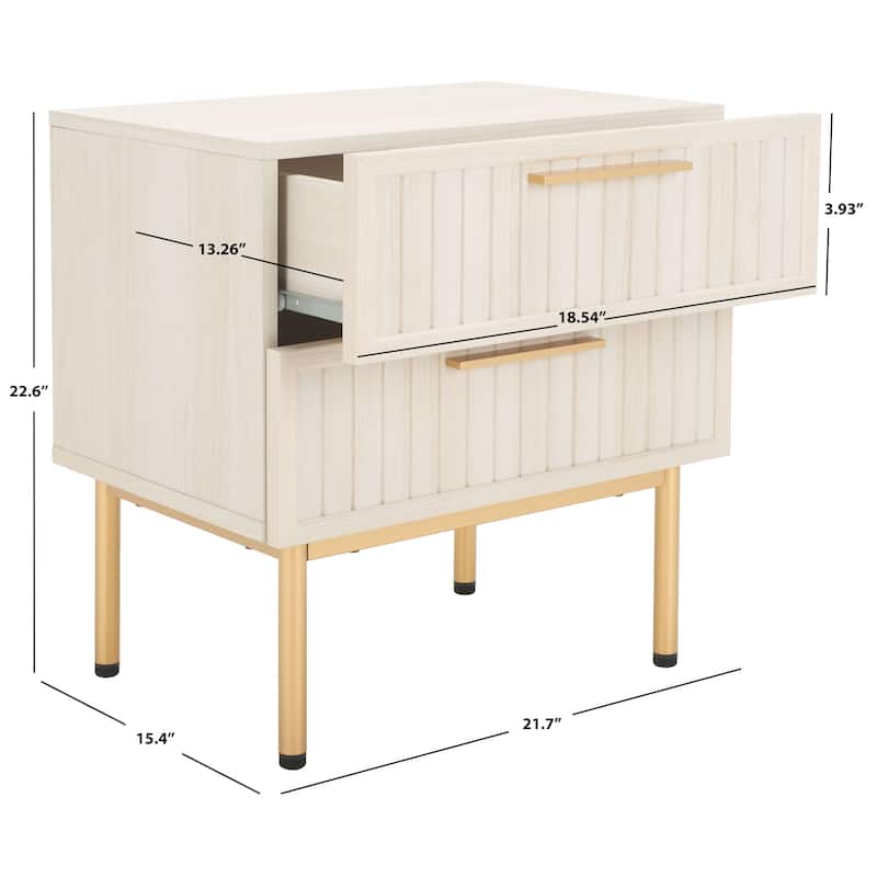 SAFAVIEH Home Axelle 2 Drawer Nightstand - Bleached White/Gold