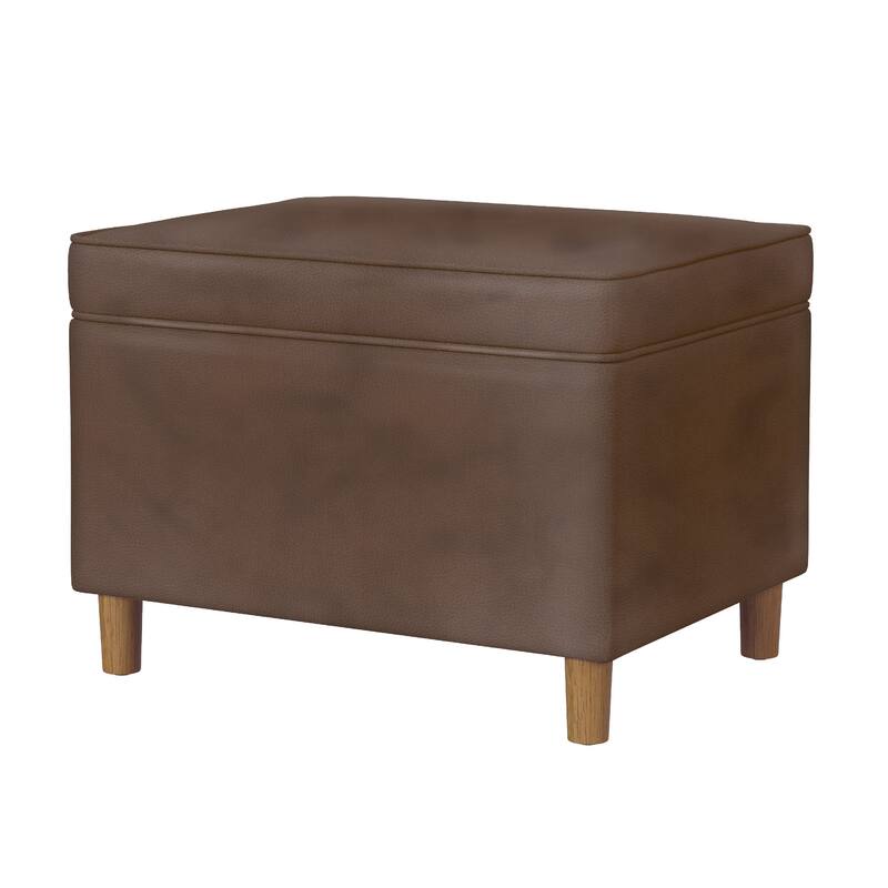 Fero Storage Ottoman, 24 Inch Rectangular, Dark Brown Faux Leather