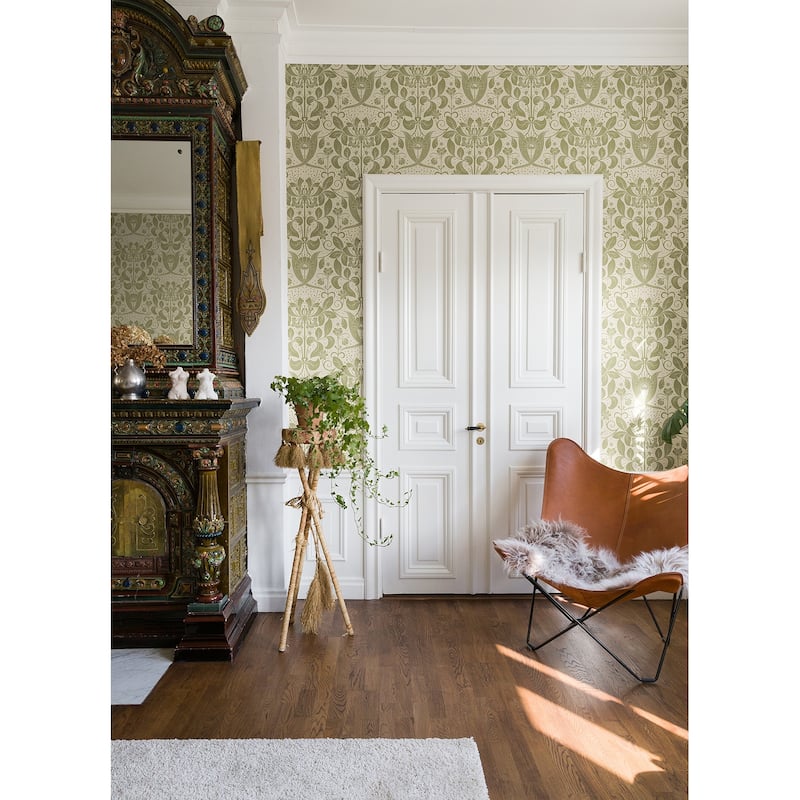 A-Street Prints Berit Olive Floral Crest Wallpaper