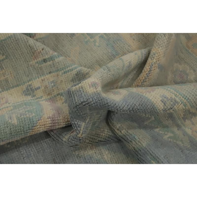Vegetable Dye Blue Wool Oushak Turkish Area Rug, Floral Geometric Carpet - 9' 11'' X 8' 0''