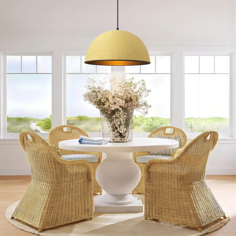 1-Light Modern Farmhouse Hand Woven Rope Bowl Dome Pendant Light for Kitchen Island