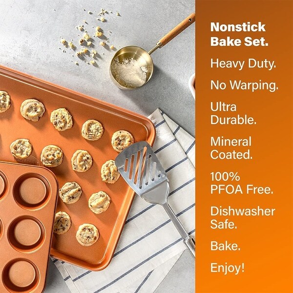 STEEL Copper Cast 15 Piece Cookware & Bakeware Set, Ultra Nonstick ...