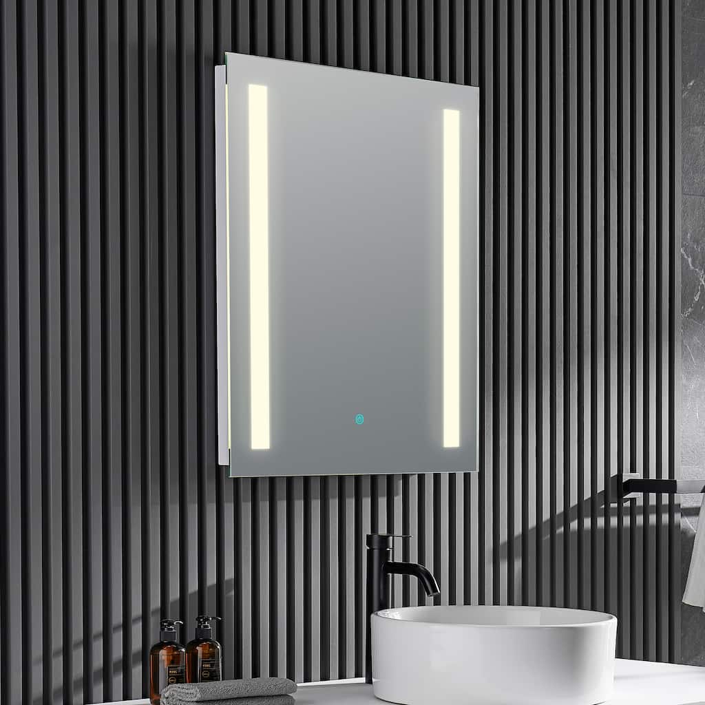ANZZI Mantra Polished Silver 30 in. x 24 in. Frameless LED Bathroom Mirror with Defogger