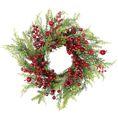 Frosted Berry and Crabapple Artificial Cedar and Pine Christmas Wreath - 24" - Unlit