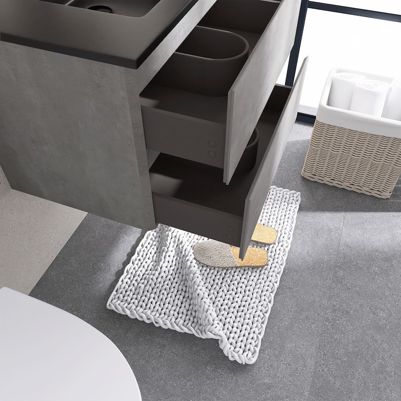 Bathroom Vanity in Cement Grey with Integrated Quartz Sand Top