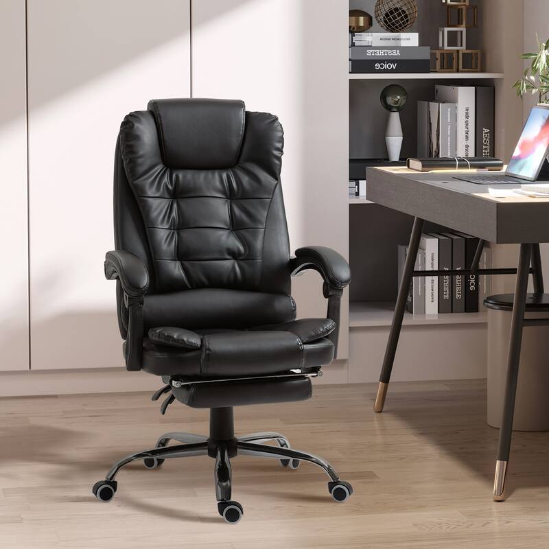 Black Rolling Chair Ergonomic Chair with Footrest, Leather Computer Chair Gaming Chair Office Chair with Lumbar Support