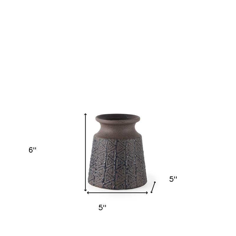 HomeRoots 6" Brown Abstract Cylinder Ceramic Table Vase
