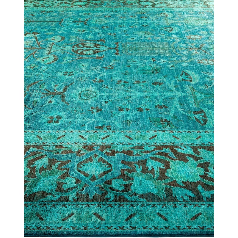 Overton Hand Knotted Wool Vintage Inspired Modern Contemporary Overdyed Gray Area Rug - 11' 9" x 17' 6"