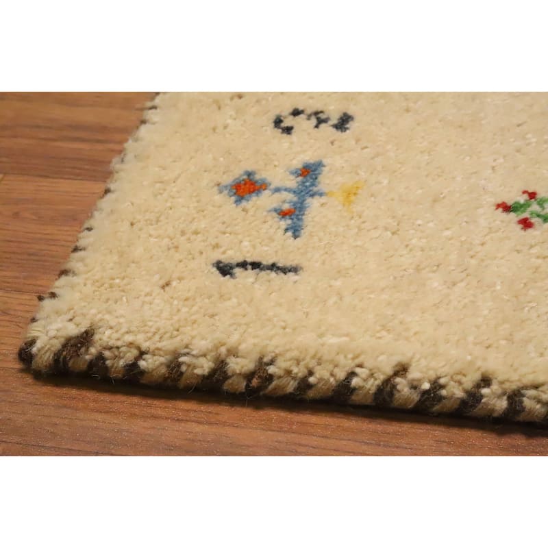 Hand Knotted Oriental 100% Wool Carpet Tribal Animal Pictorial Beige & Ivories Gabbeh Area Rug - 1' 4'' X 1' 4''