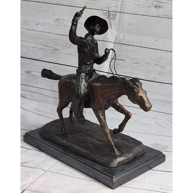 Frederic Remington Bronze Cowboy Will Rogers Statue Sculpture Western Art 14 Inches X 16 Inches