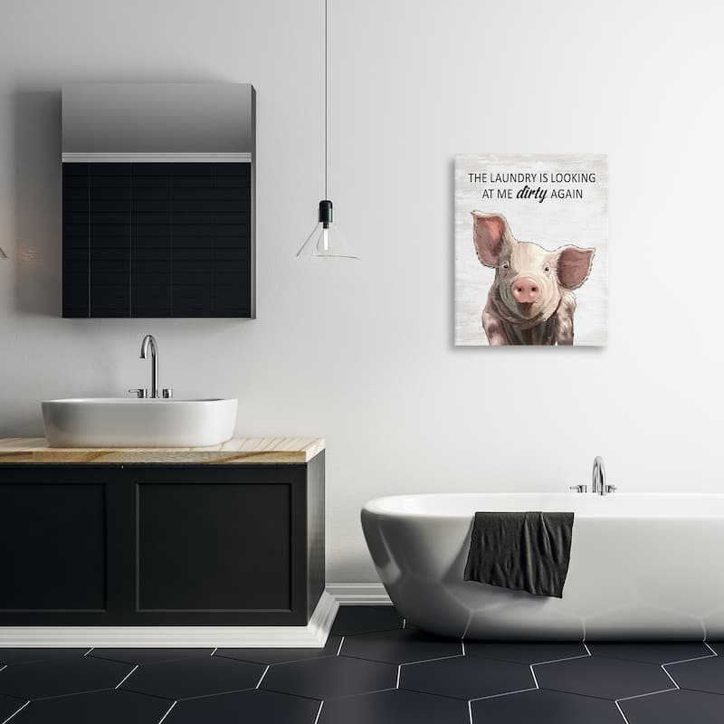 Stupell Funny Dirty Laundry Pig Canvas Wall Art Design By Lettered and Lined