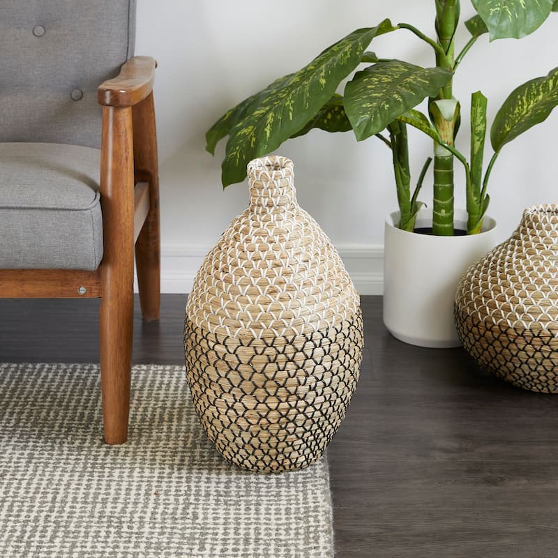 Brown Seagrass Handmade Tall Woven Floor Decorative Vase - 11"W, 20"H - Brown