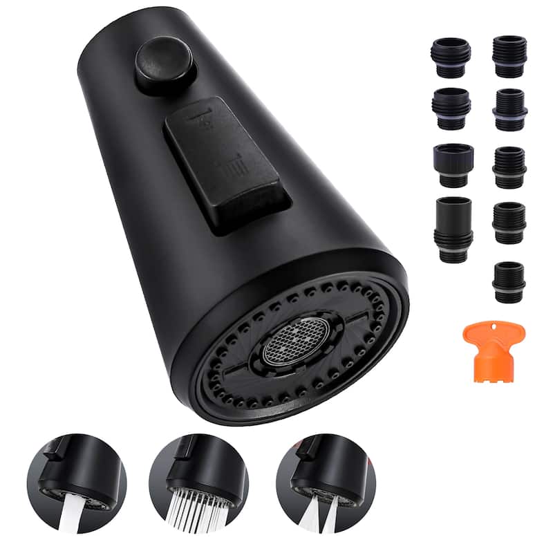 WOWOW Stainless Steel Kitchen Sprayer Head - 3 Modes with 9 Adapters - Matte Black