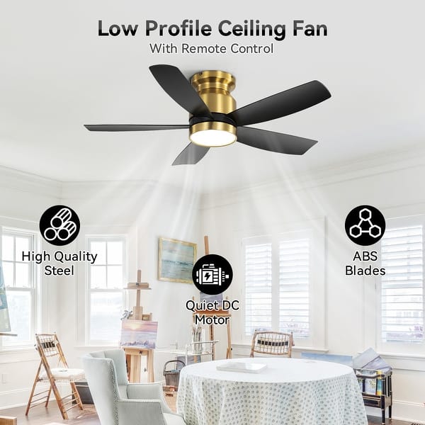 slide 2 of 29, Sofucor 42'' Gold Flush Mount Ceiling Fan Lights Kit with Remote Quiet Reversible DC - 42 Gold With Black