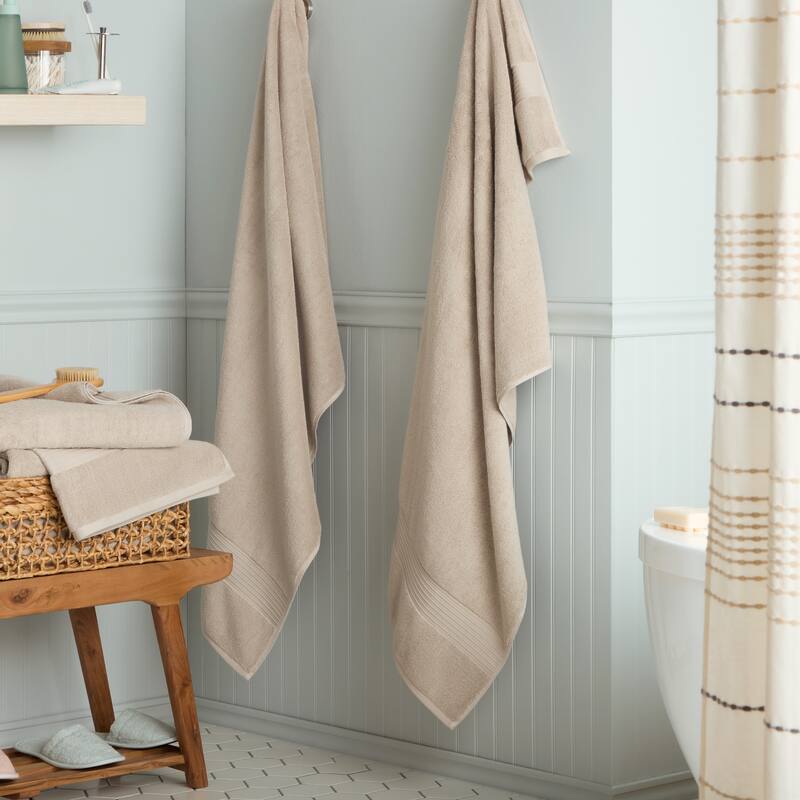 TOWN & COUNTRY EVERYDAY 4-Piece Solid Dobby Border Bath Towel Set - 30"x58"