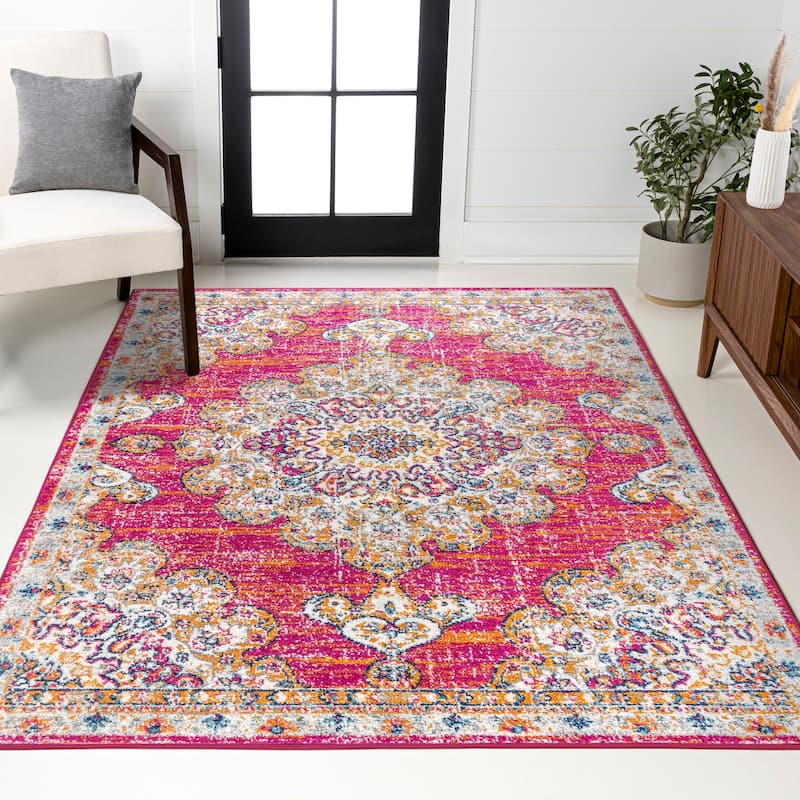 JONATHAN Y Boho FLAIR Medallion Area Rug - 8 X 10 - Pink/Cream