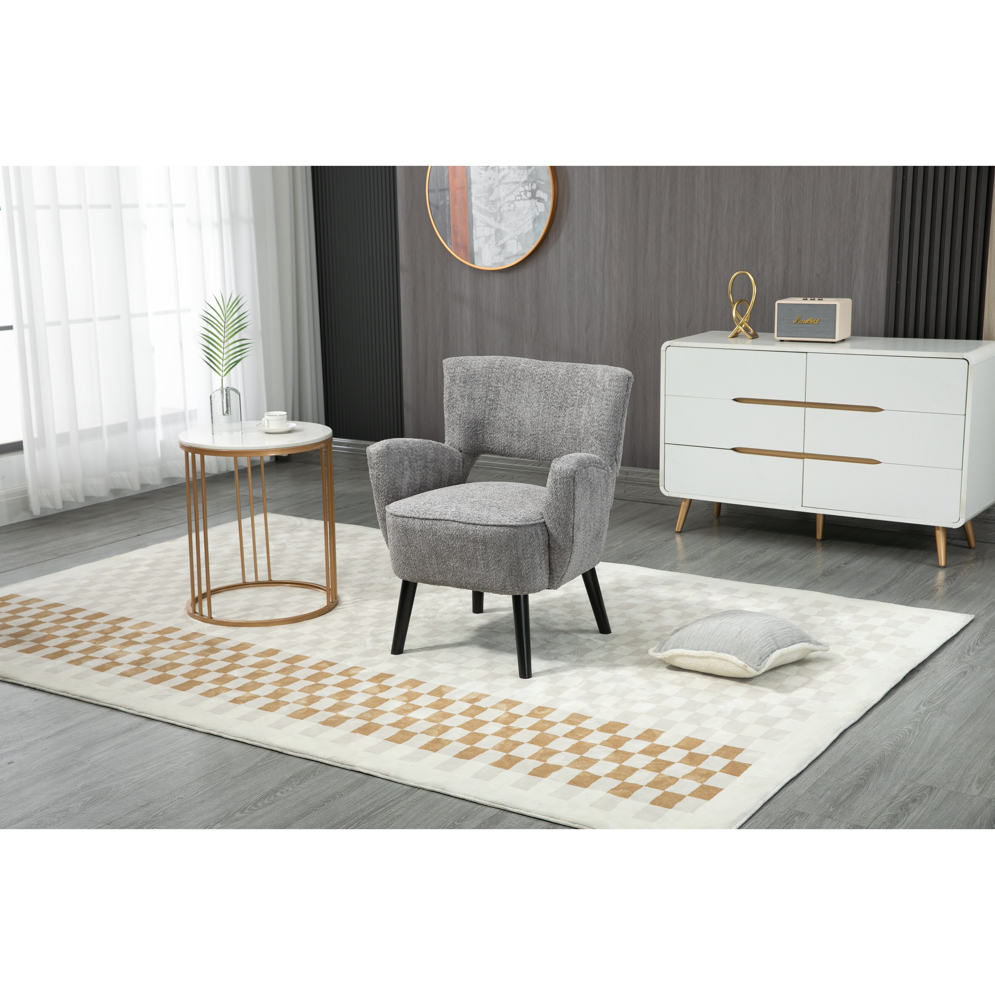 Fabric Accent Arm Chairs Curved Back Lounge Chairs with Removable Cushion Modern Reading Chairs with Wood Frame for Livingroom