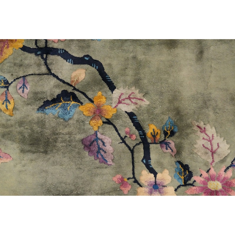Hand Knotted Oriental 100% Wool Carpet Traditional Floral Green Art Deco Area Rug - 17' 0'' X 11' 11''