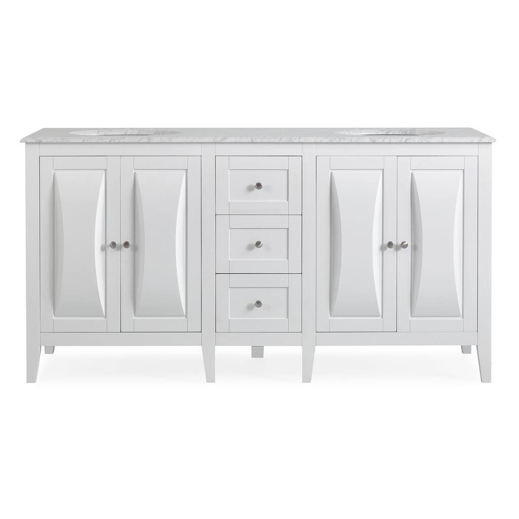 68" Double Sink Bathroom Vanity Carrara Marble Stone Top White Cabinet