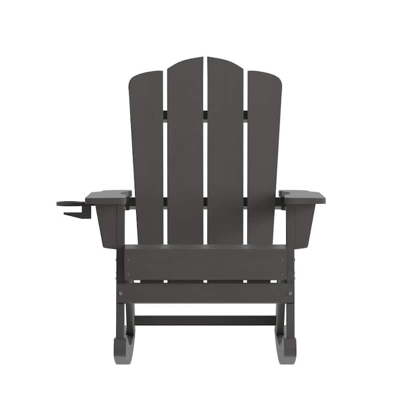 Commercial All-Weather Rocking Adirondack Chair with Swiveling Cupholder
