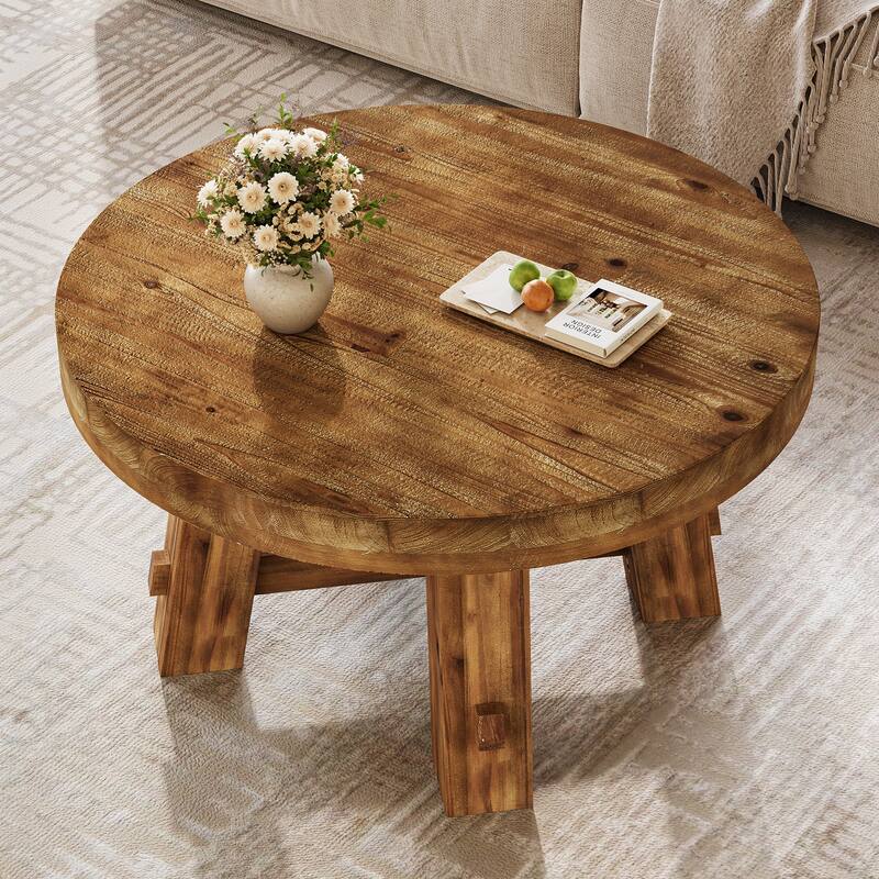 31.5-Inch Round Coffee Table, Solid Wood Center Table
