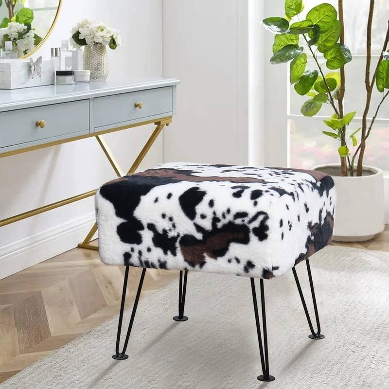Home Soft Things Animal Pattern Ottoman Bench with Black Metal Legs