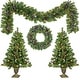 preview thumbnail 4 of 11, Roomfitters Pre Lit Artificial Christmas Tree 4 Piece Set with Garland, Wreath and 2 Entrance Trees Holiday Decoration, Green