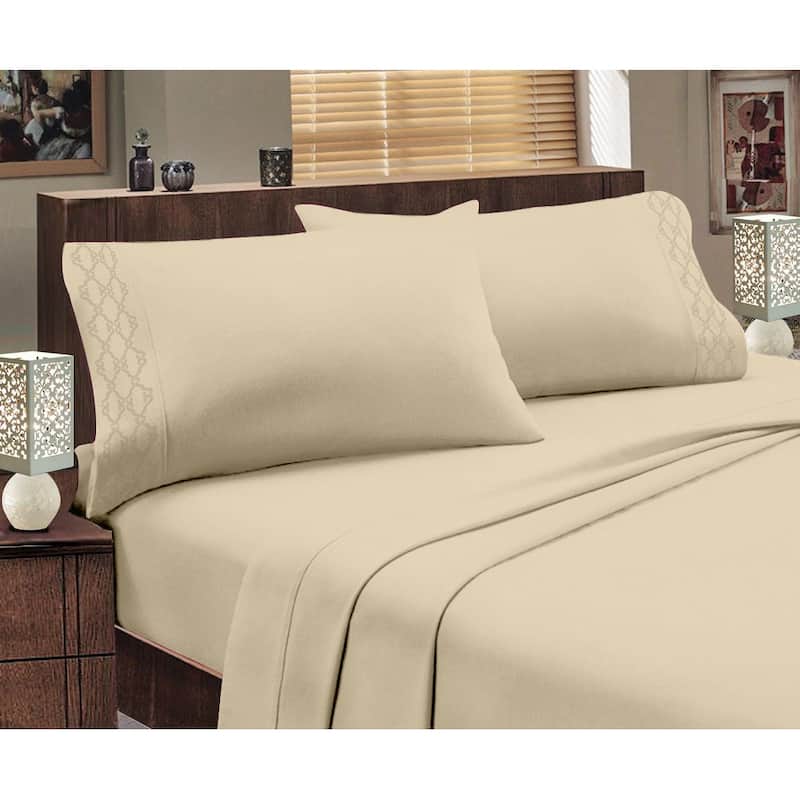 Home Sweet Home Dream Greek Key Embossed Bed Sheet Set - Taupe - Queen