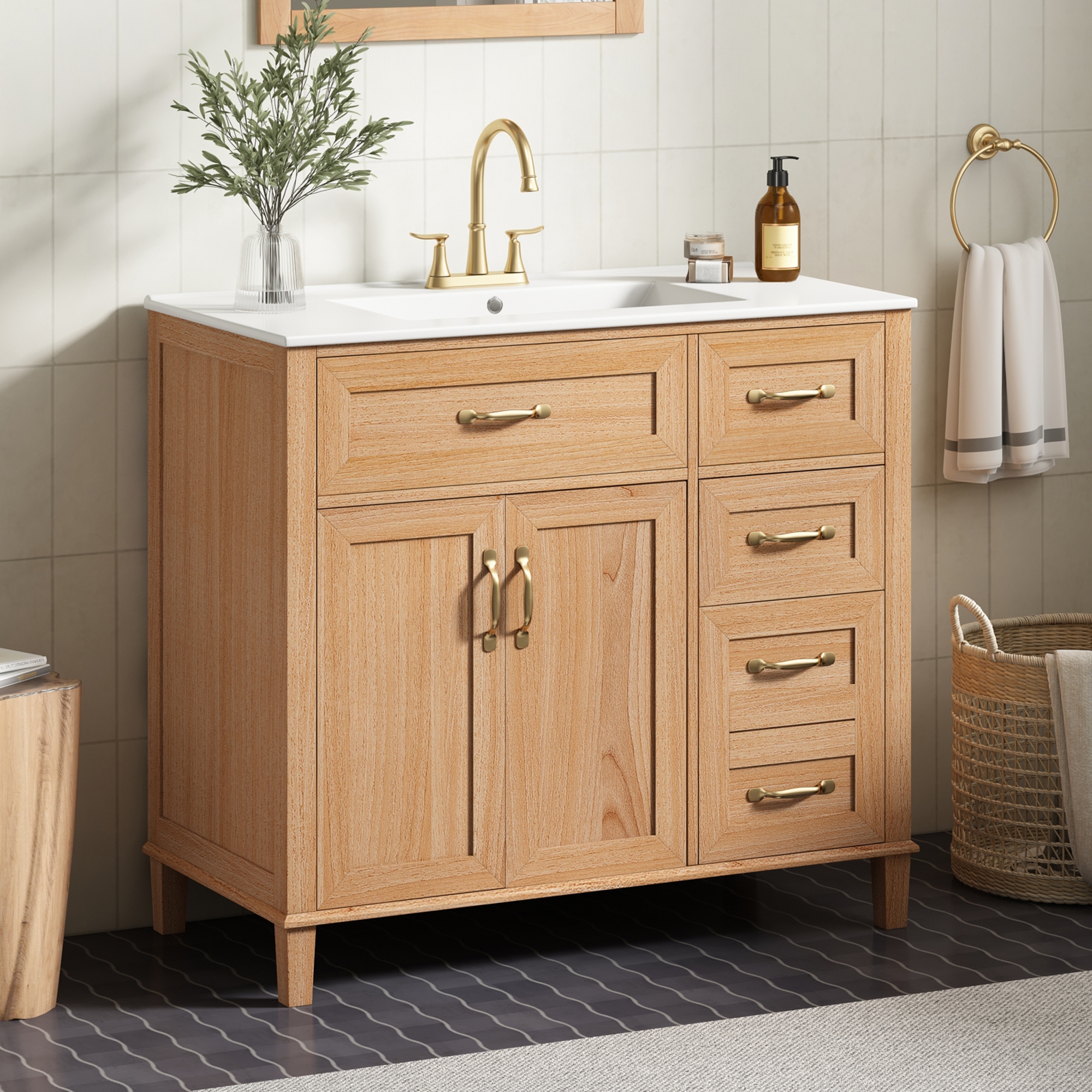 GDFStudio - Avalon Modern Freestanding Bathroom Vanity with Ceramic Sink & Soft Close Multi-Storages