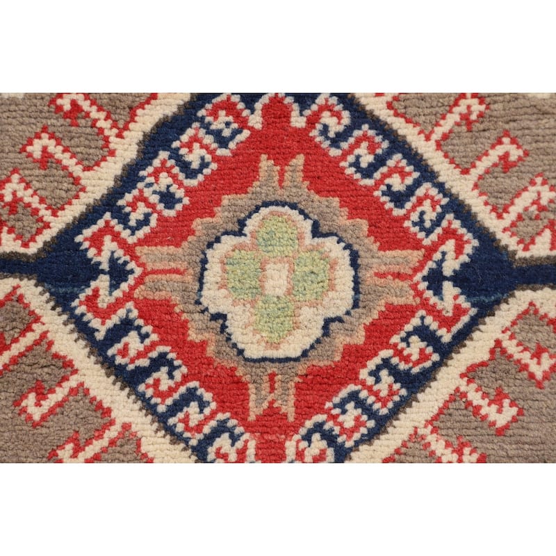 Brown Geometric Kazak Oriental Accent Rug Handmade Wool Carpet - 2'10" x 4'0"
