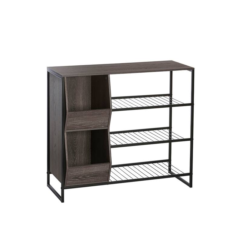 RiverRidge Afton Entryway Shoe Storage Organizer with 3 Shoe Racks and 2 Shoe Organizer Boxes - Weathered Woodgrain