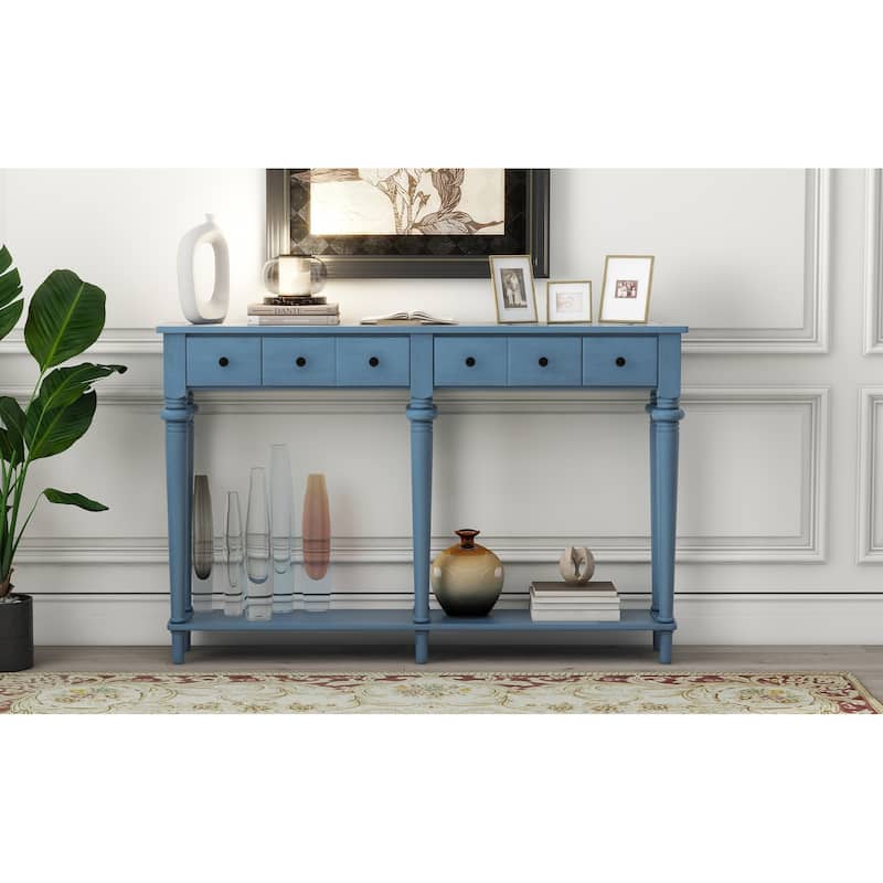 Retro Console Table with Open Shelf - Navy Blue