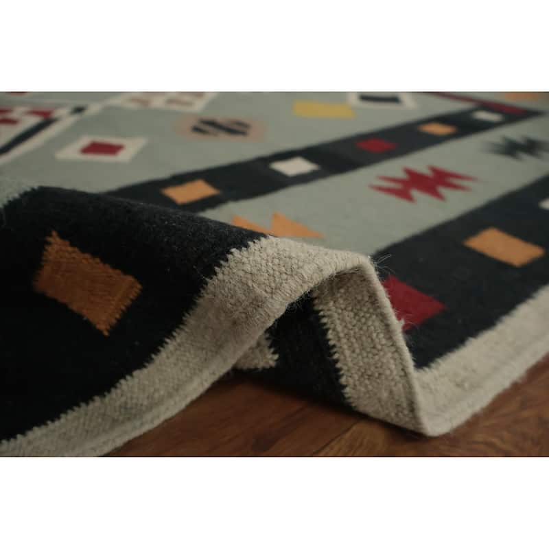 Hand Woven Oriental 100% Wool Carpet Southwestern Tribal Green Kilim Area Rug - 8' 0'' X 5' 0''