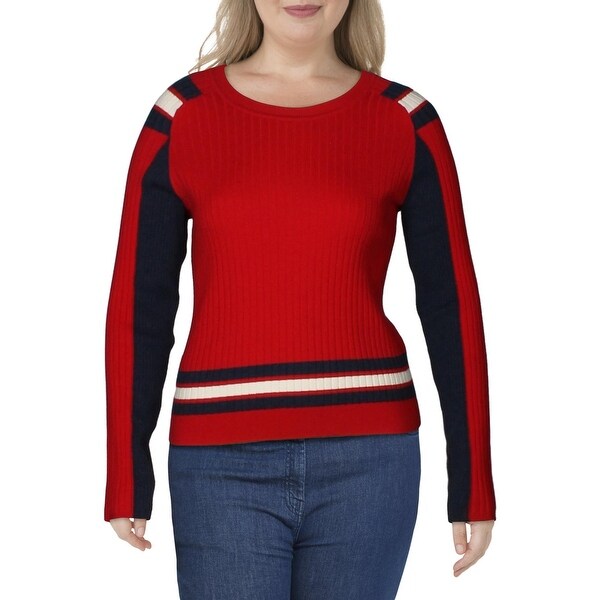 Rag & Bone Womens Crewneck Sweater Wool Blend Stripped - Bight Red. Opens flyout.