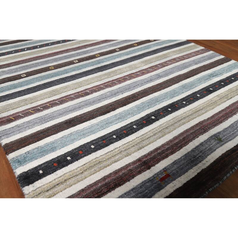 Hand Knotted Oriental 100% Wool Carpet Tribal Stripe Multi-Colored Gabbeh Area Rug - 5' 6'' X 3' 11''