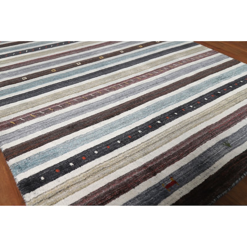Striped Gabbeh Oriental Rug Handmade Accent Wool Carpet - 3'11" x 5'6" - 3'11" x 5'6" - Multi-Color