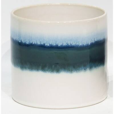 White With Blue And Green Stripes Planter