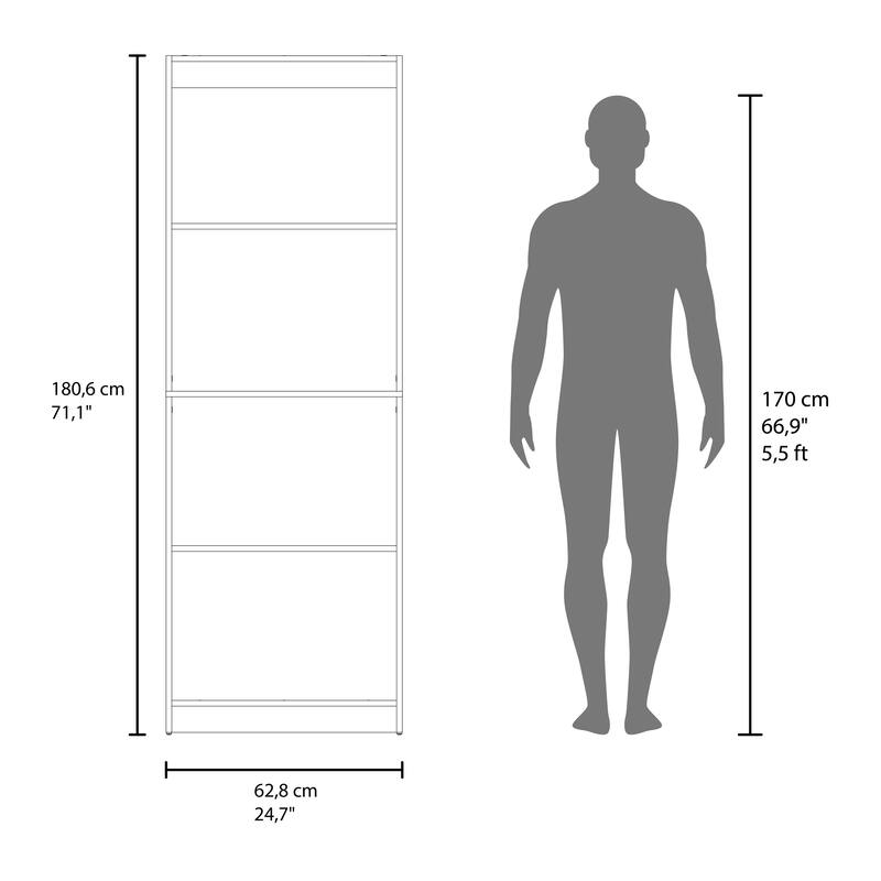 Stained Walnut Flat Bookcase with Open Storage and 4 Shelves