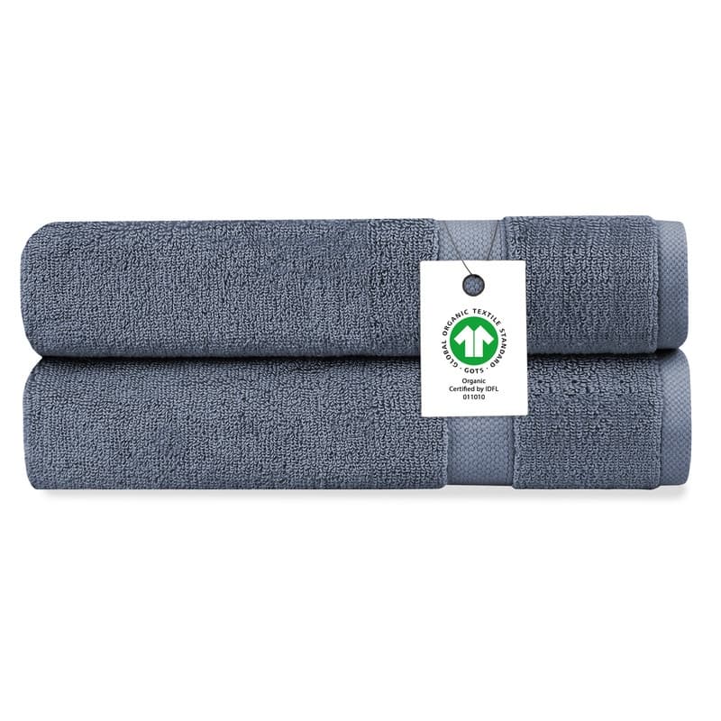 Delara Organic Cotton Luxuriously Plush Hand Towel Pack of 2 | GOTS & OEKO-TEX Certified | 650 GSM Long Staple - Mineral Blue