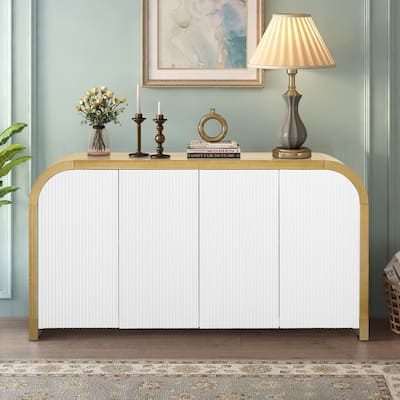 60" Curved Corner Cabinet Sideboard with Adjustable Shelves